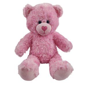 Build a Bear Pink Cuddles Teddy Bear Plush Blue Eyes Pink Heart Nose 16" Swirly